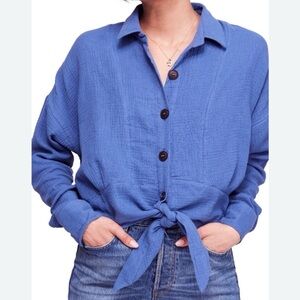 Free People Teal Textured Top